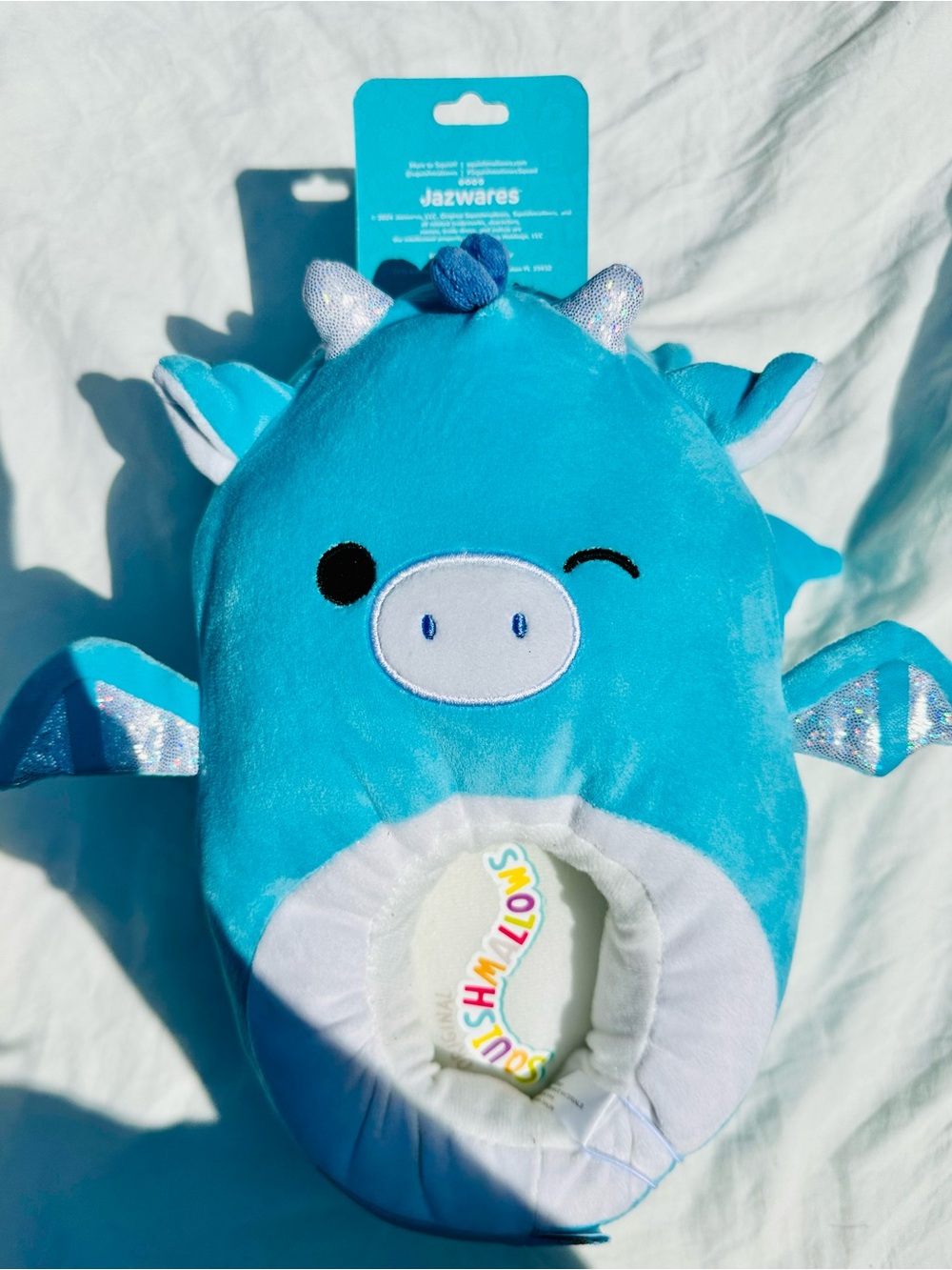 Squishmallows slippers. Blue dragon. Plush Slipper Kids size 4/5